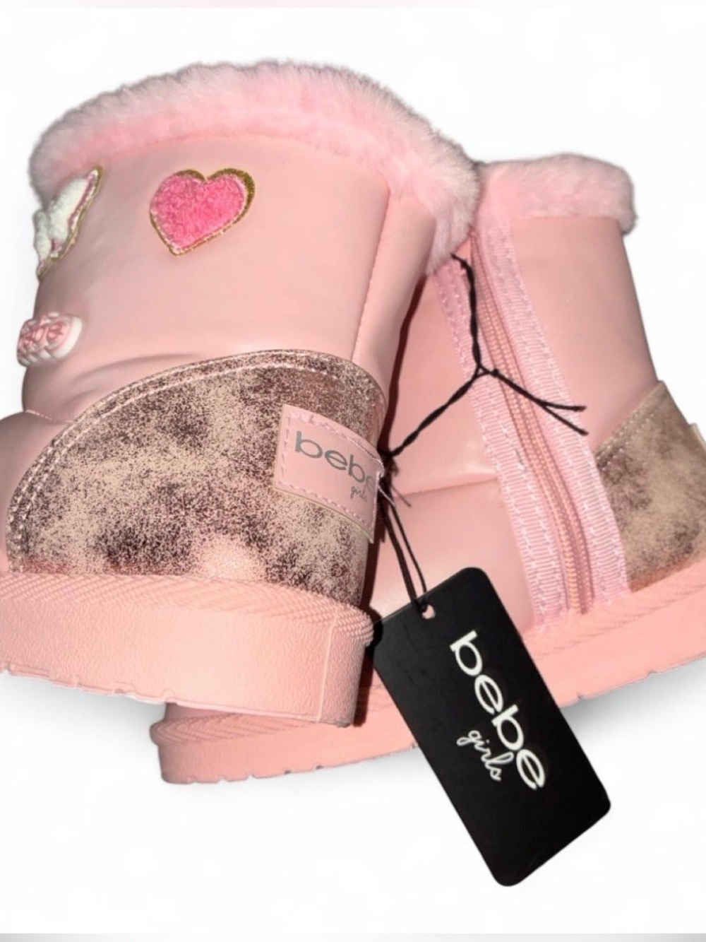 bebe Pink Faux-Fur Trim Butterfly Boots